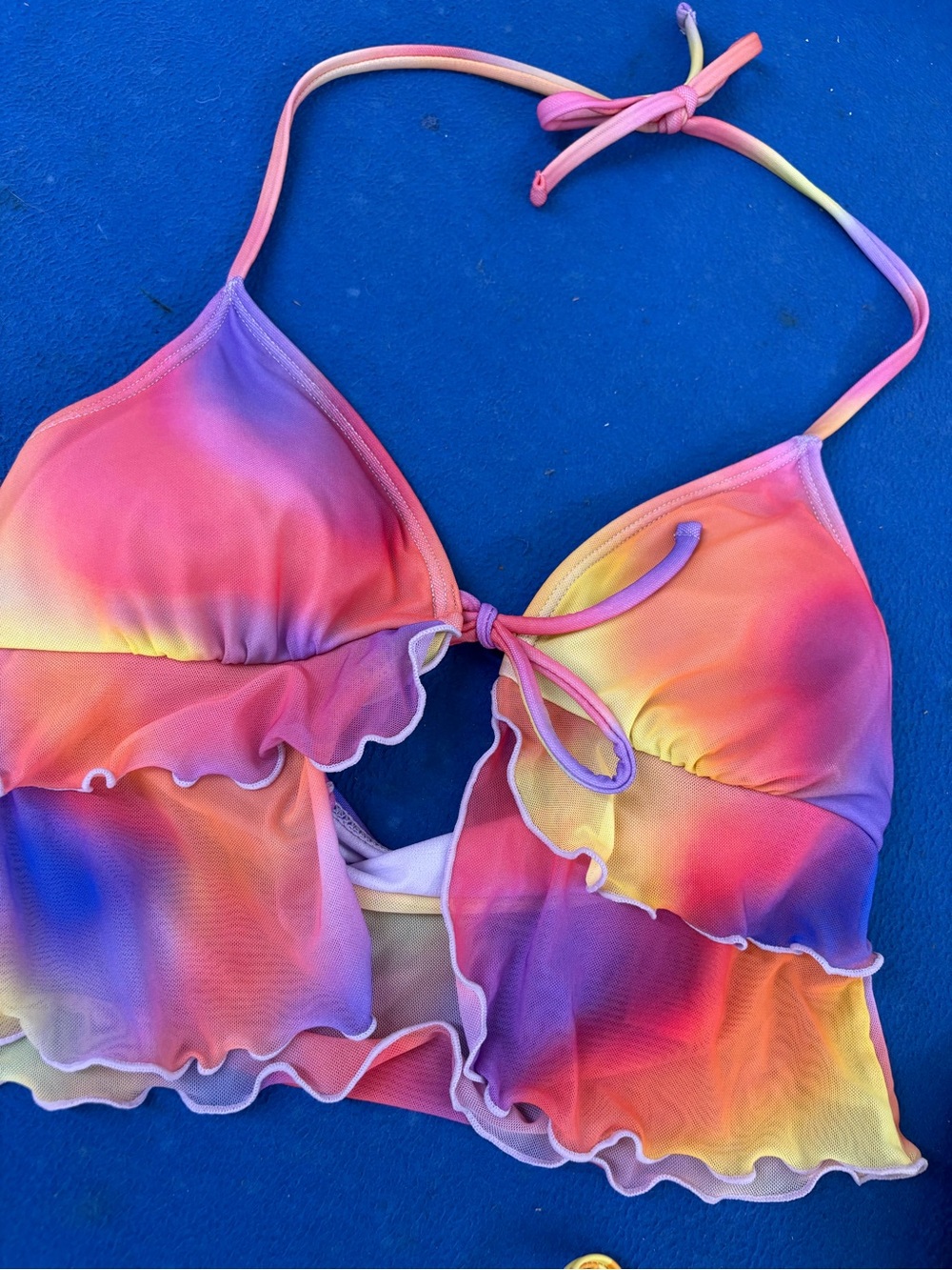 No Boundaries Rainbow Ruffle One-Piece Swimsuit in Pink Purple Yellow